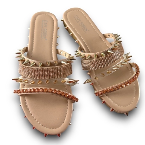 Cape Robbin Tan Xtreme Sandals Studded Rhinestone Embellished Slides Size 8 NWOT - Picture 13 of 13